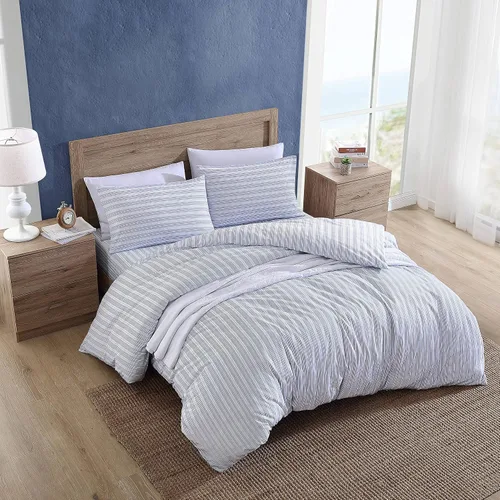 Vista 2 de Nautica - Funda de edredón tamaño individual, ropa de cama reversible de algodón con cierre de botón, decoración casual del hogar para todas