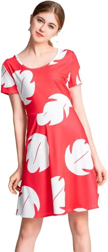 Vista 5 de Vestido de cosplay para mujer, vestido rojo de manga corta hasta la rodilla, vestido de fiesta de noche, vestido rojo lilo, Rojo