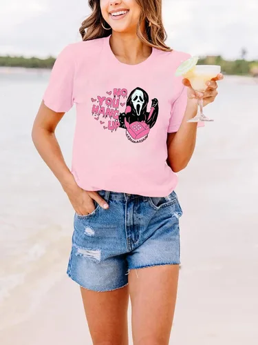 Vista 4 de Camiseta de Halloween con texto en inglés "No You Hang Up Scary Horror Movie Halloween" para mujer, divertida camiseta de fantasma, casual