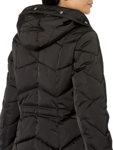 Vista 3 de TAHARI Women's Puffer Jacket with Fur Trim and Chevron