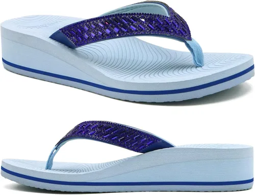 Vista 17 de KuaiLu Sandalias con plataforma de diamantes de imitación y soporte de arco para mujer