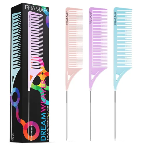 Vista 8 de FRAMAR Dreamweaver Juego de Peines para Mechas - Peine Profesional para Mechas con Punta Separadora, Peines para Papel de Aluminio para Mechas, Negro