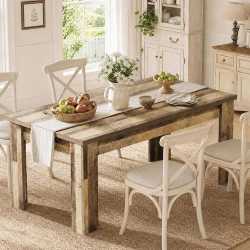 Vista 3 de CABIHOME Mesa de comedor rectangular de 63 pulgadas para 4-6, mesa de cocina grande de granja, marco resistente, 4 patas triangulares estables, mesa