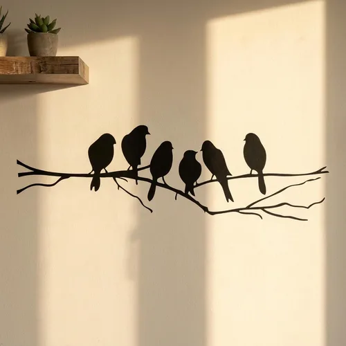 Vista 5 de Picniva Calcomanía de pared de pájaro en rama de árbol, 22 x 7 pulgadas, vinilo negro mate para decoración de guardería, sala de estar y dormitorio