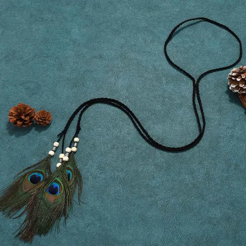 Vista 2 de Gortin Diademas de plumas bohemias de plumas indias marrones tocado hippie diadema bohemia para festivales fiesta accesorio para el cabello