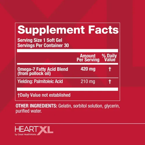Vista 6 de HeartXL Omega-7 Blend Apoyo a la salud cardiovascular - Promueve el metabolismo saludable - Suplemento de salud cardíaca sin gluten - 30 geles suaves