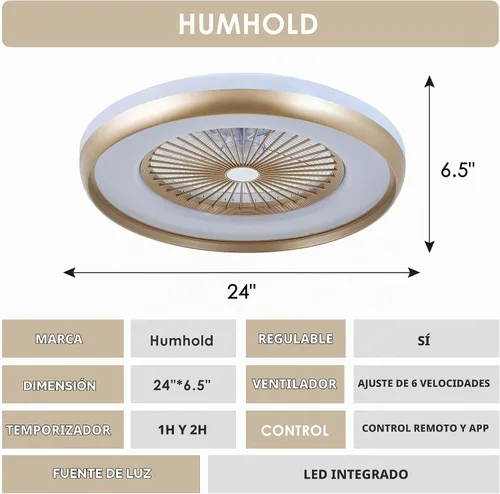 Vista 8 de Ventilador de techo sin aspas de 24 pulgadas con control remoto de luz, ventiladores de techo LED inteligentes con control de aplicación, ventilador