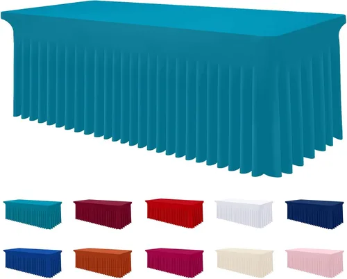 Vista 35 de Smiry Mantel de Spandex, Mantel Elástico Ajustable Extensible para Mesas Rectangulares de 6 Pies, Falda Cubierta de Mesa Impermeable y Lavable