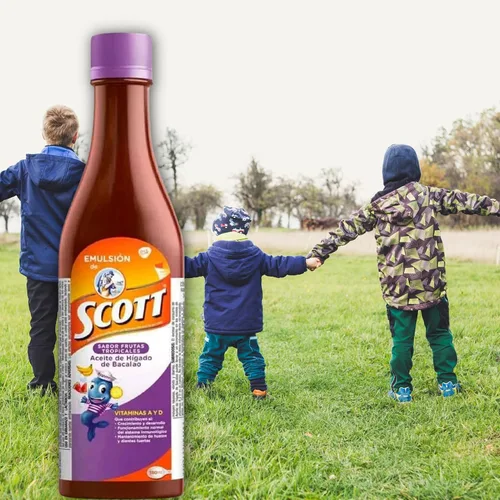 Vista 2 de DECA EXPERTS Emulsión de Scott Aceite de hígado de bacalao sabor Frutas Tropicales Pack de 2 de 6.1 fl oz - 180 ml - con vitamina A y Calcio
