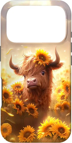 Vista 30 de Cute Scottish Highland Cow Sunflower Western Country Farm Case for iPhone 16