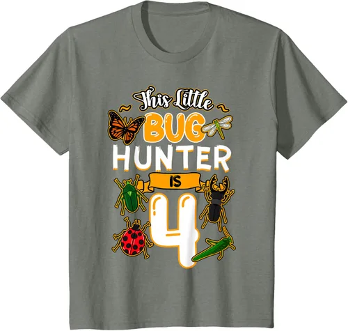 Vista 64 de Camiseta de fiesta de cumpleaños de insectos de este cazador de insectos de 4 años, Negro, S