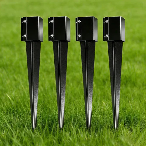 Vista 6 de Paquete de 4 postes de valla de 24 pulgadas con recubrimiento en polvo negro de metal con recubrimiento en polvo, 24 x 4 x 4 pulgadas de diámetro