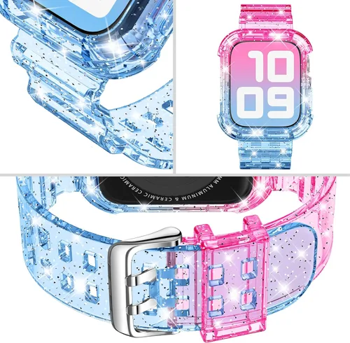 Vista 104 de DABAOZA - Correa transparente compatible con Apple Watch con estuche protector, correa deportiva de TPU con brillo para mujeres y hombres