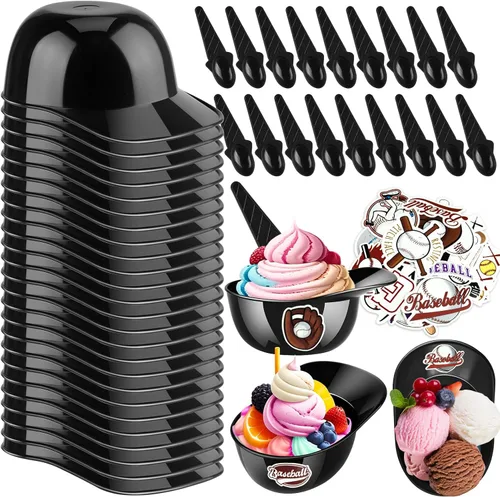 Vista 12 de MEEZY Juego de 16 cuencos de helado con diseño de casco de béisbol con 8 mini tazas de postre y 8 cucharas, 8 onzas. Cuencos reutilizables