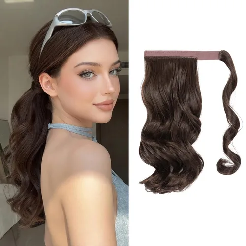 Vista 22 de CJL HAIR 14" Extensión de cola de caballo corta con cabello rizado y ondulado, clip en la cola de caballo, extensión de pelo sintético falso