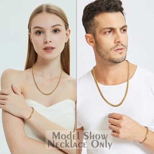 Vista 4 de Jewelry Kingdom 1 Collar o pulsera de eslabones cubanos de oro para hombre de 0591in acero inoxidable de 18 quilates grueso y grueso cadena