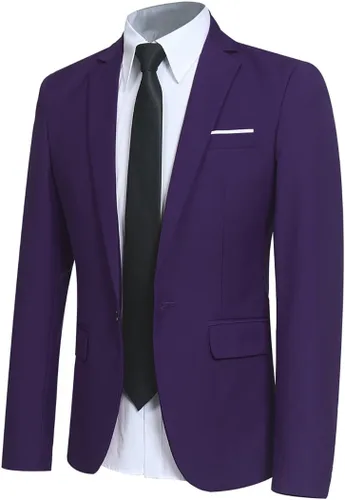 Vista 11 de Yffushi Blazer para hombre, saco elegante para hombre, talla ajustada, de un botón, casual/fiesta Negro