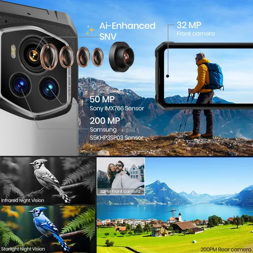 Vista 4 de FOSSIBOT Smartphone F107 Pro 5G desbloqueado, 30 GB + 512 GB de almacenamiento, batería de 28000 mAh, pantalla de 6.95" de 120 Hz, cámara AI de 200