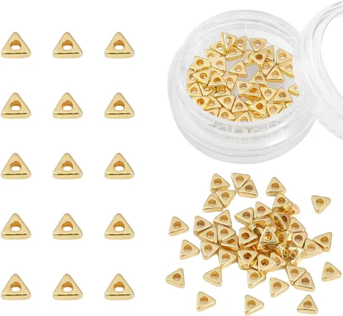 Vista 18 de BEADIA Cuentas espaciadoras triangulares chapadas en oro de 14 quilates, 0.098 x 0.059 in, 50 unidades para hacer joyas, no se deslustran