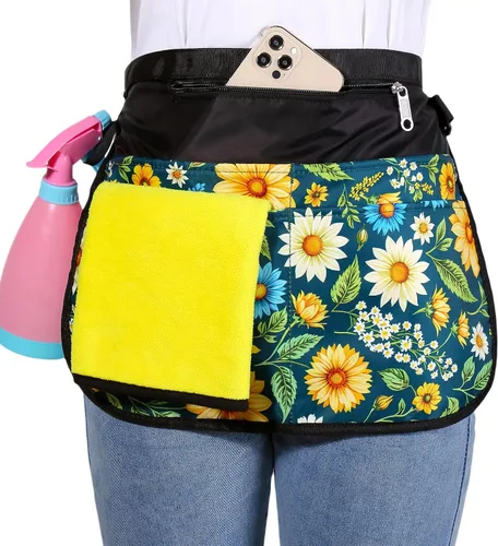 Vista 11 de Bafelia Delantal Organizador de Limpieza de Tamaño Pequeño para Mujeres con 5 Bolsillos, Suministros de Limpieza Profesionales Impermeables