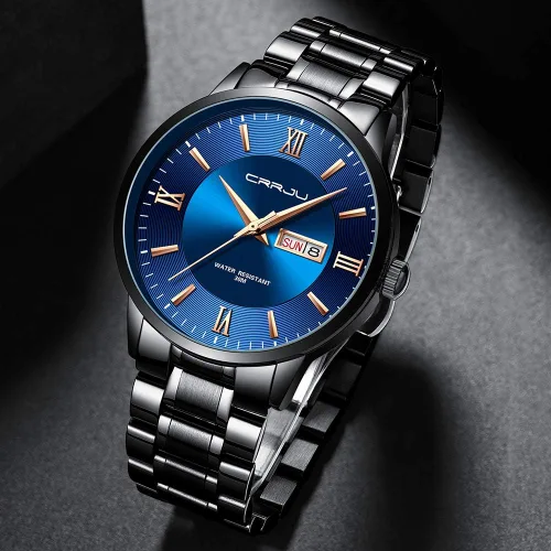 Vista 3 de CRRJU Men's Minimalist Casual Luxury Auto Date Watches Fashion Business Japan Movement Quartz Waterproof Wristwatches for Men Stainsteel Steel Band