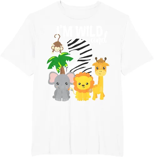 Vista 14 de Camiseta de cumpleaños con temática de zoológico de I'm Wild and 2, Negro, S