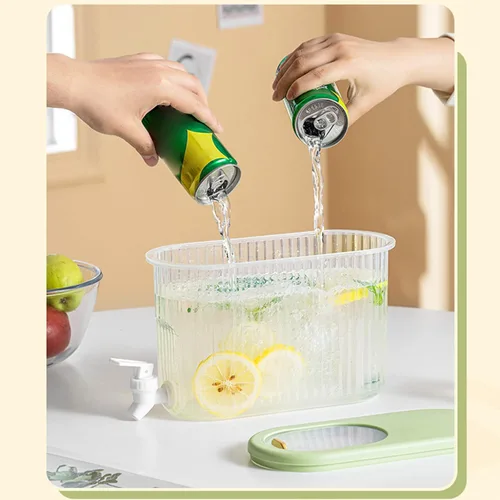 Vista 2 de Dispensador de bebidas de 3.5L/1 galón, hervidor frío con grifo, dispensador de jarra de agua duradero de plástico para refrigerador, cubo