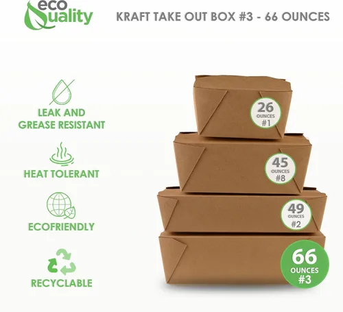 Vista 3 de EcoQuality (400) - Contenedores de comida para llevar de 66 onzas, cajas de papel kraft marrón para llevar al microondas, resistentes a fugas