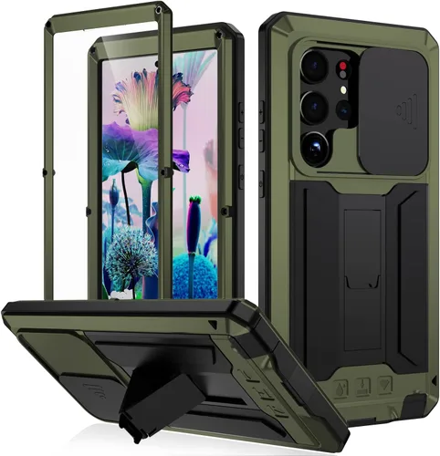 Vista 7 de Funda de metal compatible con Samsung Galaxy S23, funda de metal resistente de grado militar, funda protectora de cuerpo completo con soporte