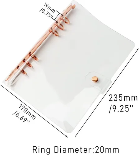 Vista 3 de Personal - Funda de PVC transparente A5, funda de PVC suave y transparente para cuaderno, 6 anillos, protector de 6 anillos con cierre de botón a