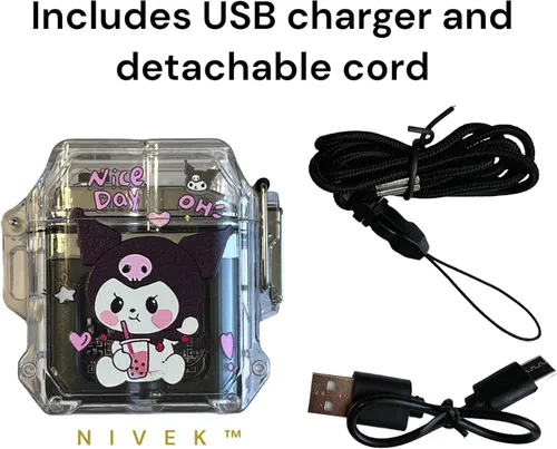 Vista 3 de NIVEK Kulomi - Encendedor de carga USB transparente, doble arco, impermeable, recargable, luz de gatito, KT, gato, melodía japonesa Kawaii