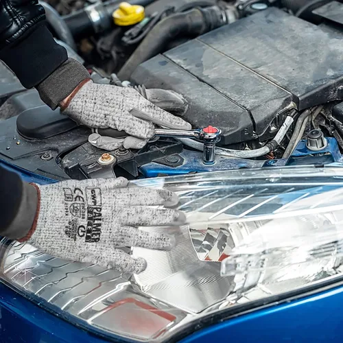 Vista 5 de ATERET Guantes de trabajo de nailon HPPE y guantes recubiertos de fibra de vidrio, uso ideal para corte de vidrio, fabricación