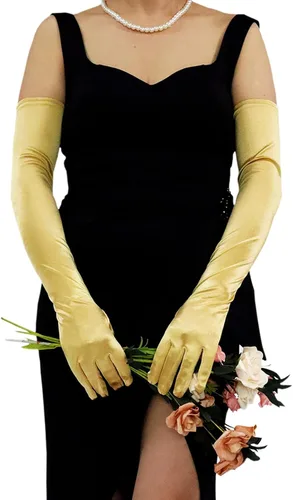 Vista 3 de Guantes largos de satén para mujer, guantes elásticos de fiesta de ópera de los años 20, blanco, negro, rojo, guantes de fiesta de noche
