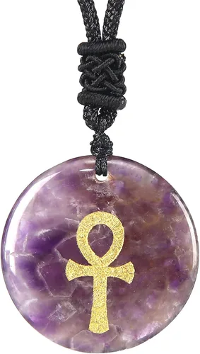 Vista 2 de NC - Collar de cruz de cristal natural egipcio para hombres y mujeres, correa de hombro ajustable