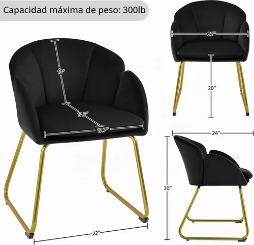 Vista 3 de Yaheetech - Silla de terciopelo moderna con forma de flor, silla de tocador para maquillaje con patas de metal dorado para sala de estar/habitación