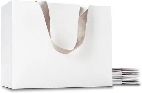 Vista 25 de Bolsas de regalo negras con asas, 10 bolsas de papel kraft de 5.25 x 3.75 x 8 pulgadas para bodas, fiestas, negocios, venta al por menor Negro