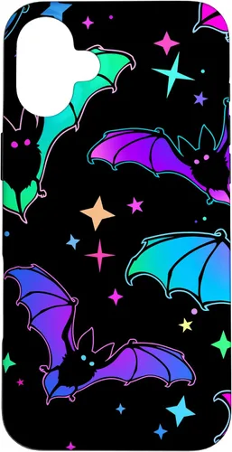 Vista 22 de iPhone 16 Gótico Bat Halloween Patrón Spooky Bats Lover Regalo en funda negra