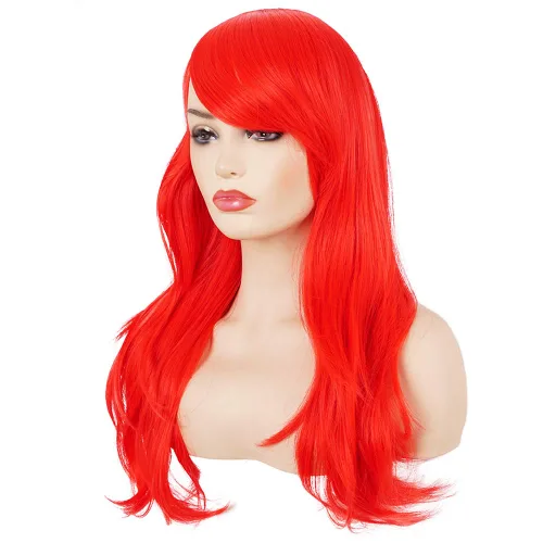 Vista 15 de Morvally - Peluca de cabello sintético lacio y ondulado con flequillo, 23 pulgadas de largo, resistente al calor, para Cosplay, disfraz de Halloween