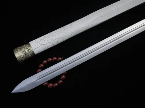 Vista 6 de Espada china, Han jian (hoja de acero al carbono medio, vaina blanca, aleación) longitud 39 pulgadas