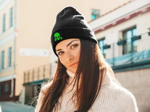 Vista 6 de Gorro suave y holgado, gorro de punto cálido para invierno para hombres y mujeres Verde (Green Alien)