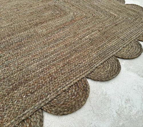 Vista 6 de Alfombra de Área de Yute Festoneada Alfombra de Yute Boho Alfombra Costera Festoneada, Gris Pardo Oscuro 2'x3' Gris topo oscuro