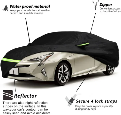 Vista 2 de YIXIN Funda impermeable para coche para Toyota Prius 2004-2023, funda personalizada 100% impermeable, resistente al viento, con correa y cremallera
