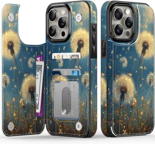 Vista 93 de FUNMIKO Funda tipo cartera para iPhone 15 con tarjetero + clip para efectivo, bloqueo RFID, protección contra caídas de grado militar y obras