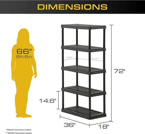 Vista 2 de CENTREX CX 5-Tier Heavy Duty Plastic Storage Shelves that Support up to 150lbs/shelf, Organization and Storage, Weather-Resistant Design, Easy