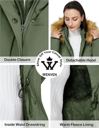 Vista 7 de WenVen Chaqueta acolchada impermeable de invierno para mujer con capucha de piel