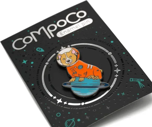Vista 2 de Compoco Pop Corgi perro esmalte Pin Astronauta cachorro en un traje espacial con un casco espacio para los amantes de los perros