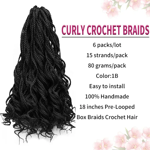 Vista 2 de Goddess - Extensiones de cabello trenzado de fibra sintética con trenzas de ganchillo #1B, 18 pulgadas