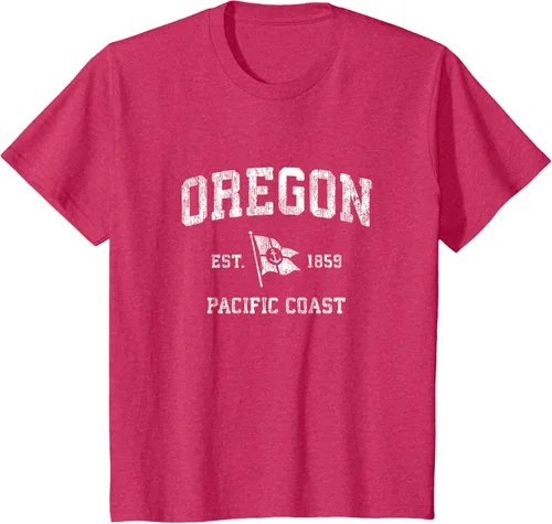 Vista 83 de Oregon Vintage barco ancla bandera diseño de West Coast Retro Tee, hombre S, Arándano