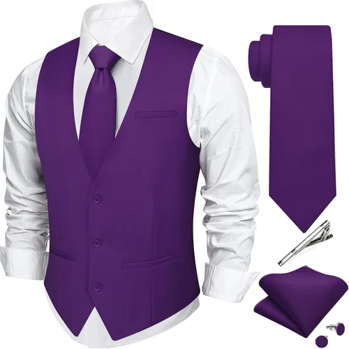Vista 19 de DiBanGu Mens Vest Tie Set 5PCS Formal Dress Waistcoat Light Grey