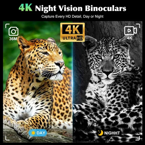 Vista 3 de Gafas de visión nocturna, binoculares de visión nocturna de 4K UHD con video e imagen de 36MP, pantalla de 4.5", batería recargable de 4500mAh